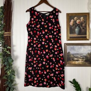Amanda Smith Sheath Dress Womens 10 Black Polka Dot Excellent Sleeveless Retro